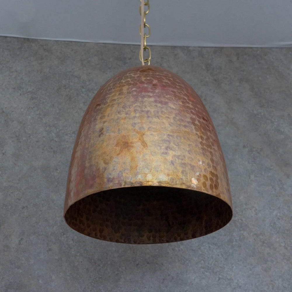 Hand Hammered Copper Dome Pendant Light, Rustic Hanging Lamp for Kitchen Island, Bedside Lighting