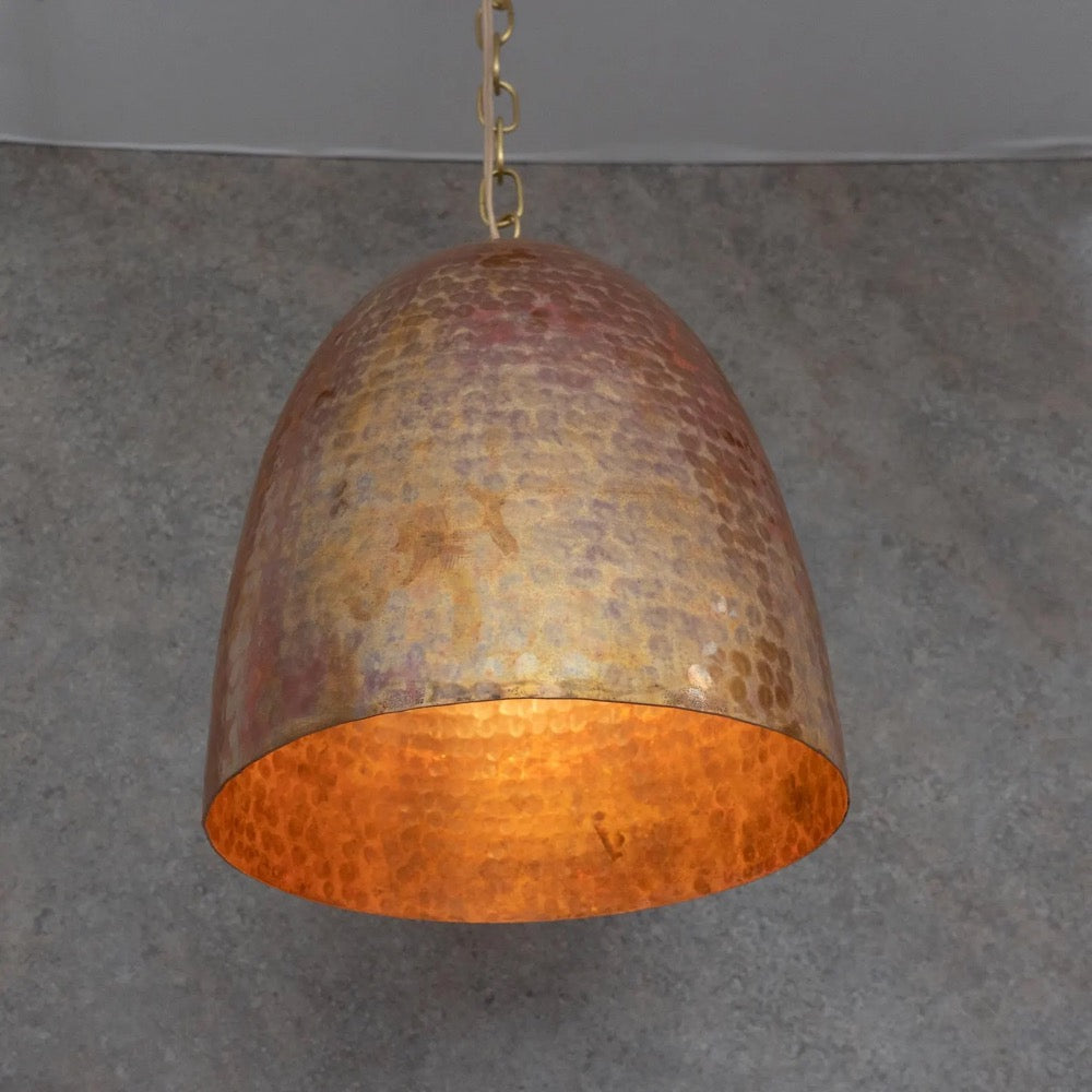 Hand Hammered Copper Dome Pendant Light, Rustic Hanging Lamp for Kitchen Island, Bedside Lighting