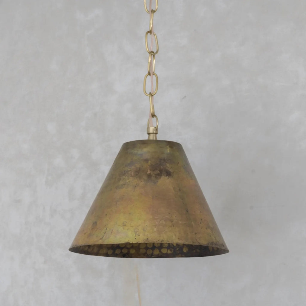 Pendant Light Aged Brass Cone, Industrial Style, Kitchen Island Lighting, Hammered Finish