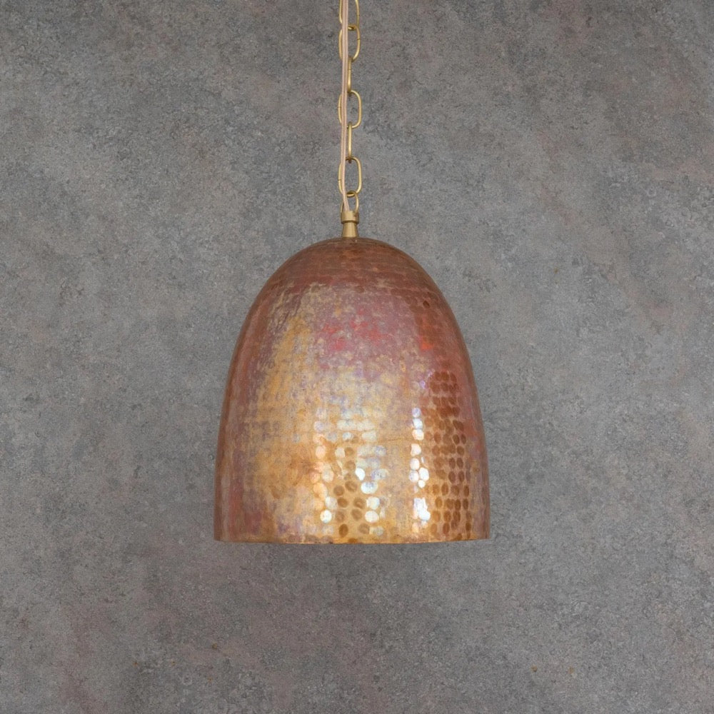 Hand Hammered Copper Dome Pendant Light, Rustic Hanging Lamp for Kitchen Island, Bedside Lighting