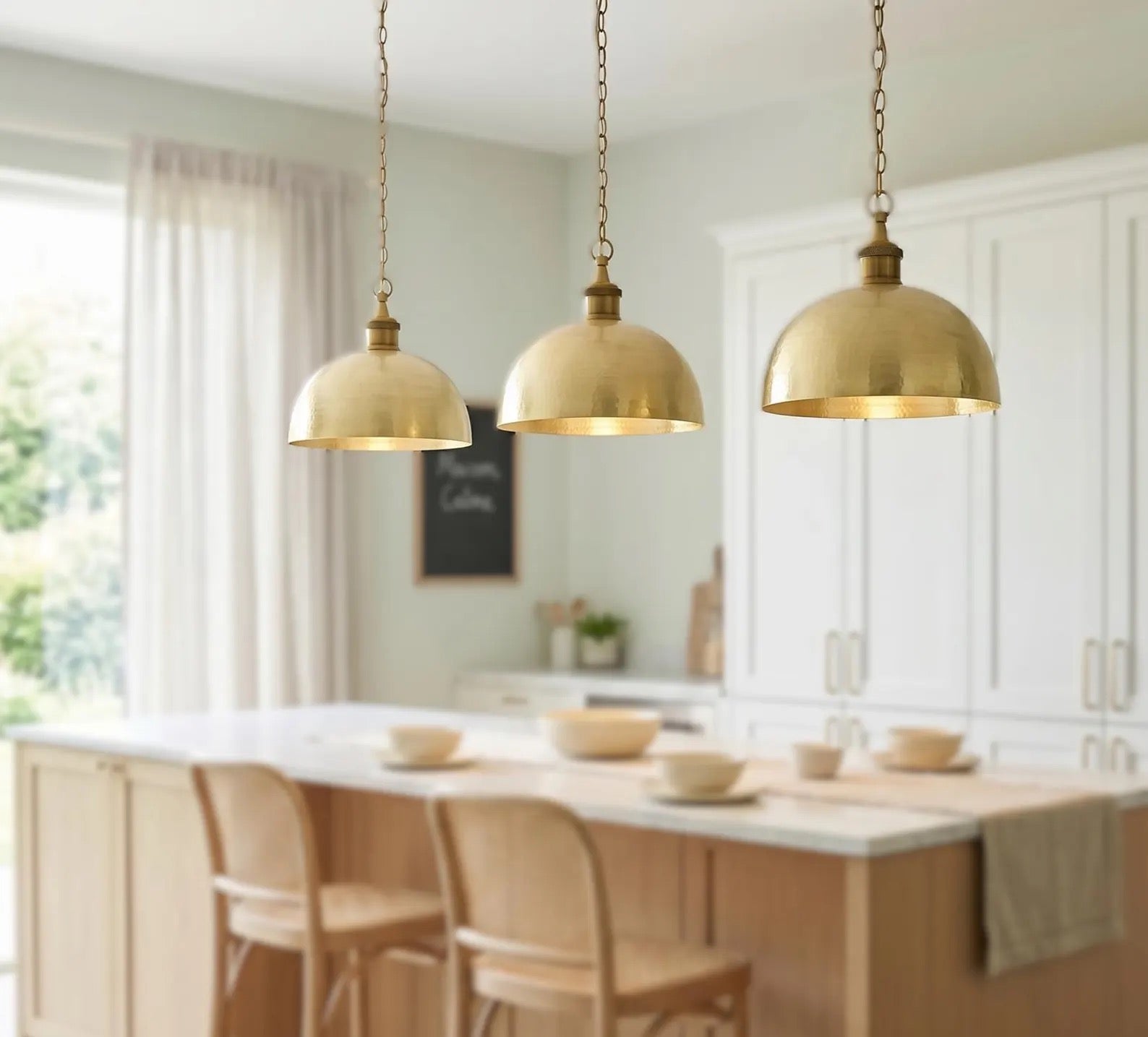 Brass Dome Pendant Light, Soft Hammered Finish, Handmade Ceiling Lamp, Kitchen Island Lighting