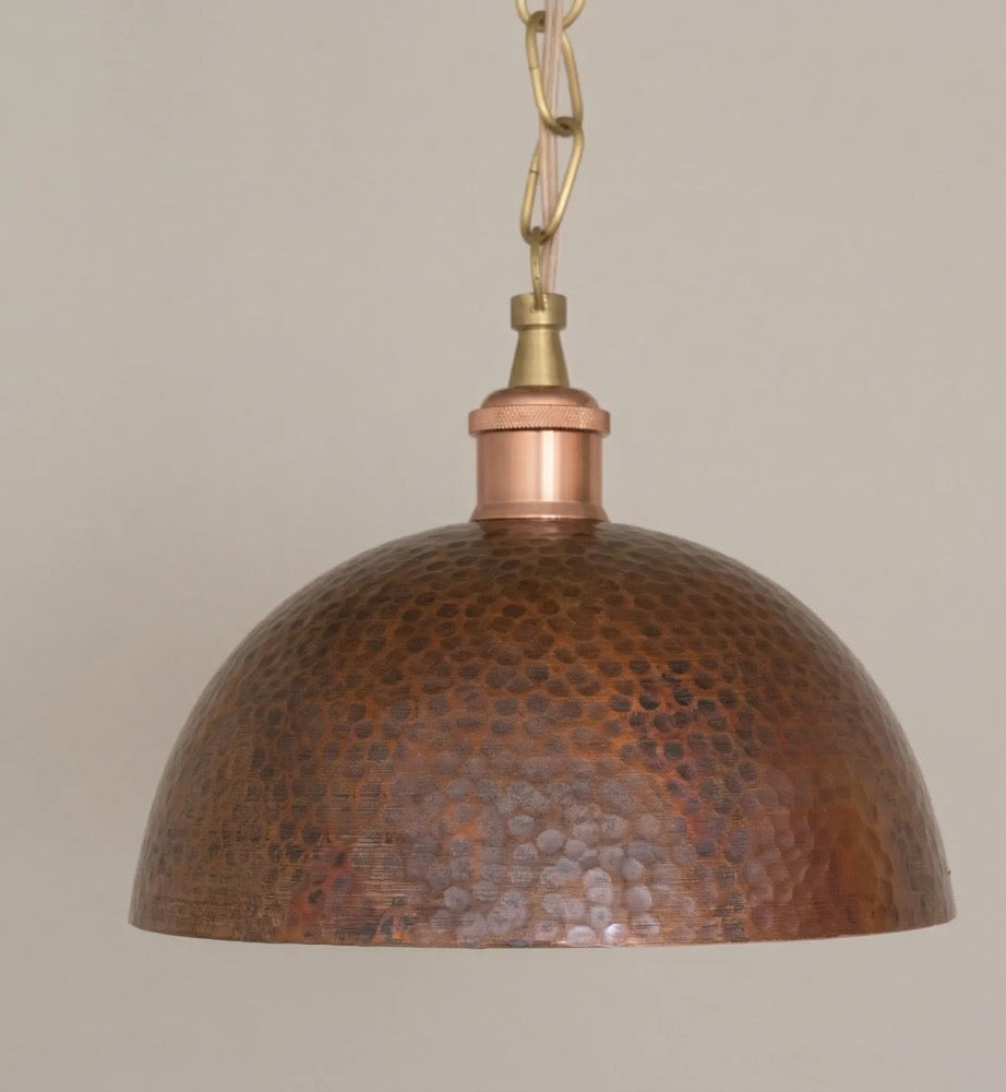 Copper Pendant Light, Antique Copper Dome, Hammered Moroccan Industrial Ceiling Lamp