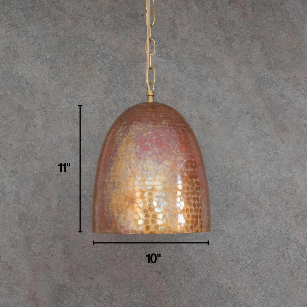 Hand Hammered Copper Dome Pendant Light, Rustic Hanging Lamp for Kitchen Island, Bedside Lighting