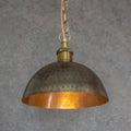 Brass Dome Pendant Light, Hand-Hammered Antique Bronze Patina Ceiling Lamp