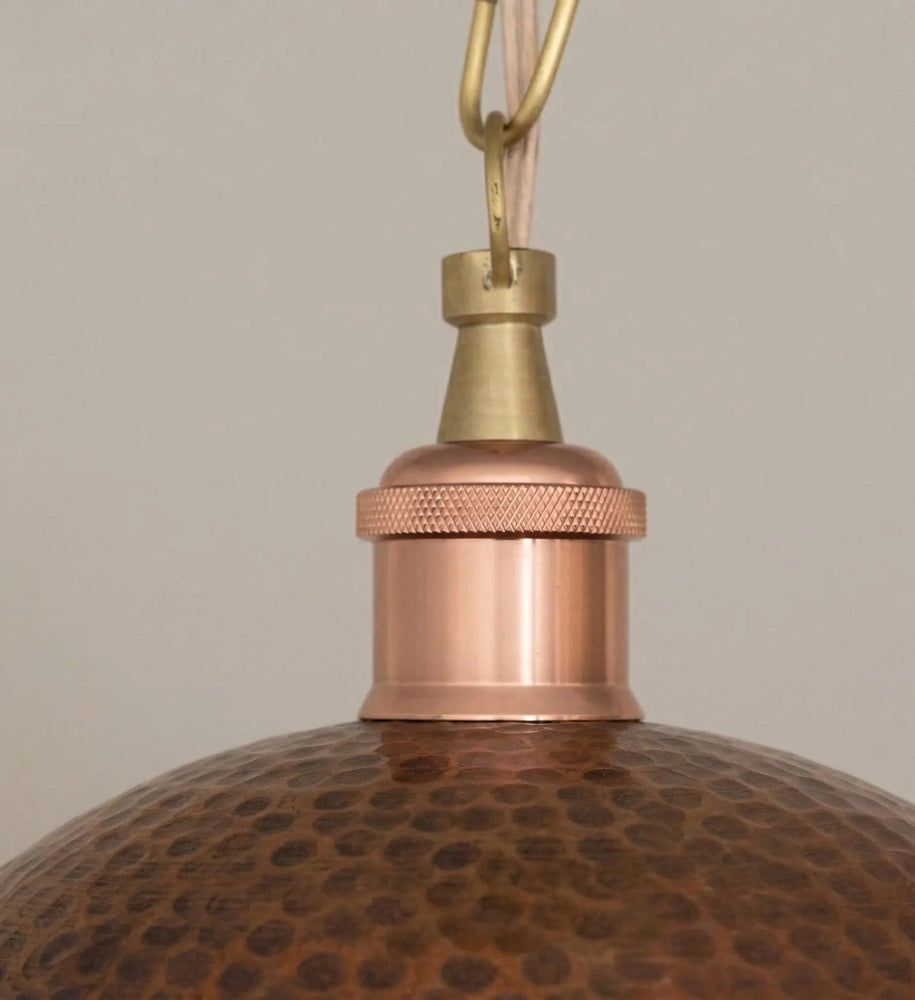 Copper Pendant Light, Antique Copper Dome, Hammered Moroccan Industrial Ceiling Lamp