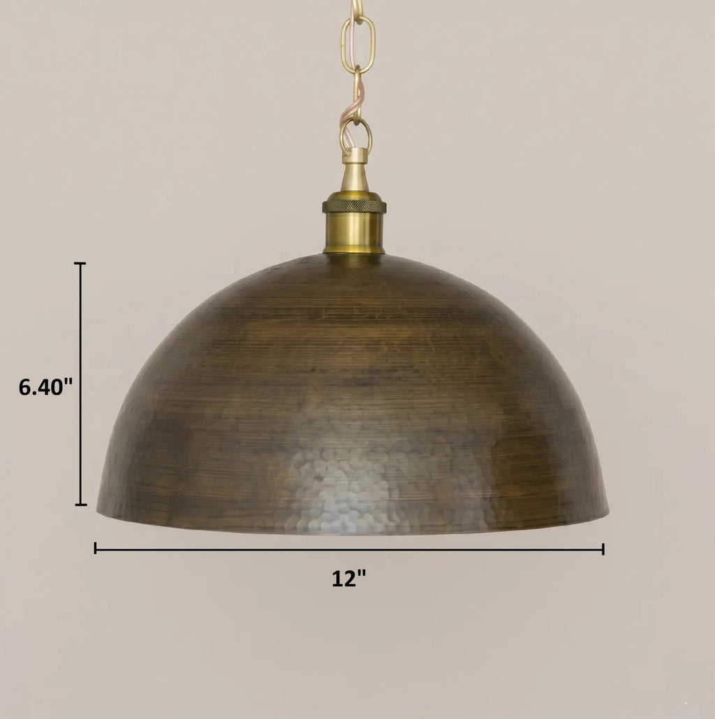 Brass Dome Pendant Light, Soft Hammered Antique Bronze Kitchen Island Lighting
