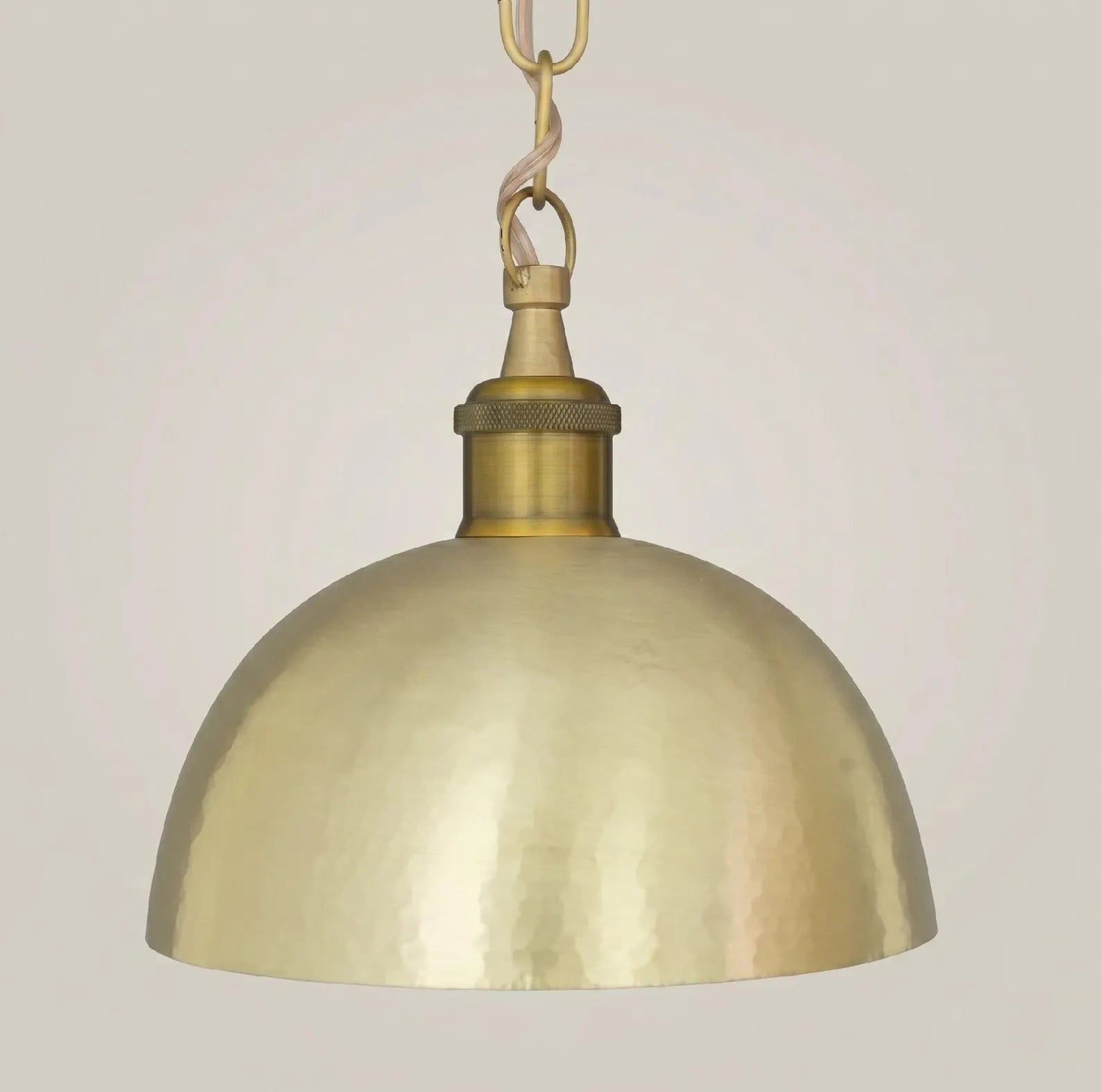 Brass Dome Pendant Light, Soft Hammered Finish, Handmade Ceiling Lamp, Kitchen Island Lighting