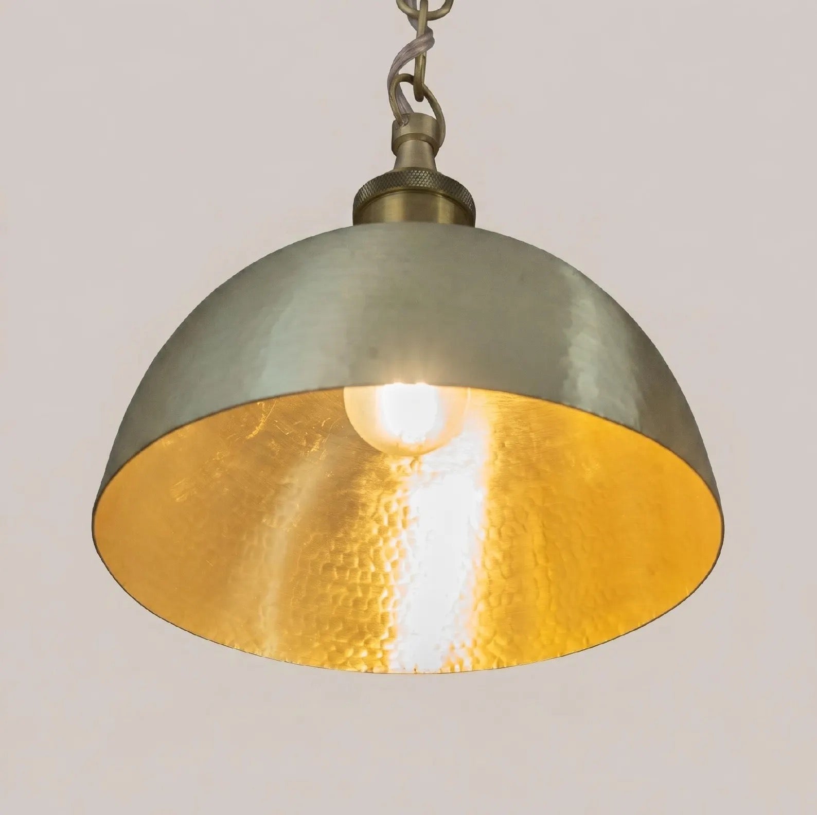 Brass Dome Pendant Light, Soft Hammered Finish, Handmade Ceiling Lamp, Kitchen Island Lighting