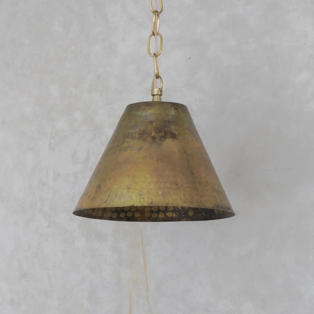 Pendant Light Aged Brass Cone, Industrial Style, Kitchen Island Lighting, Hammered Finish