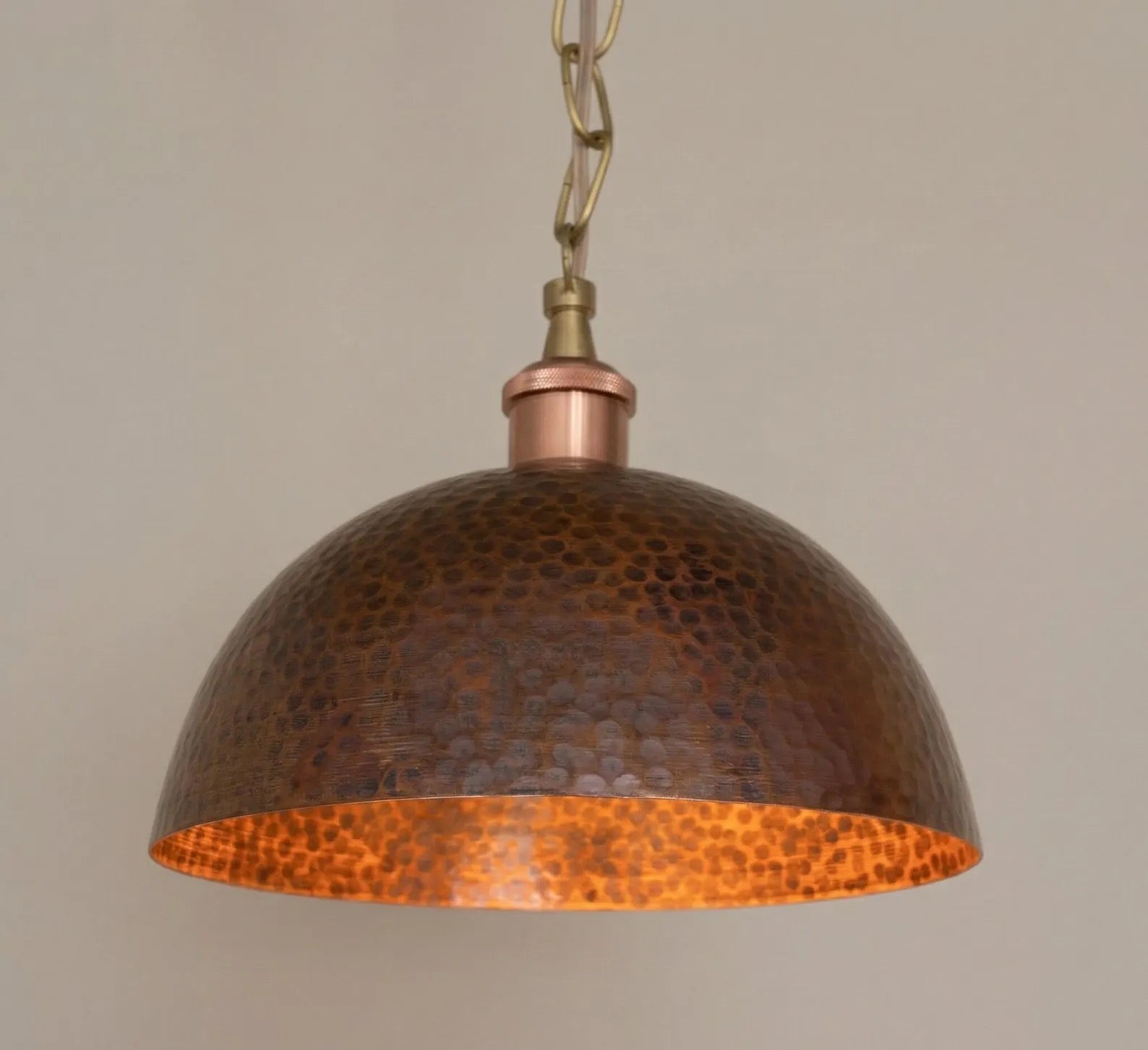 Copper Pendant Light, Antique Copper Dome, Hammered Moroccan Industrial Ceiling Lamp