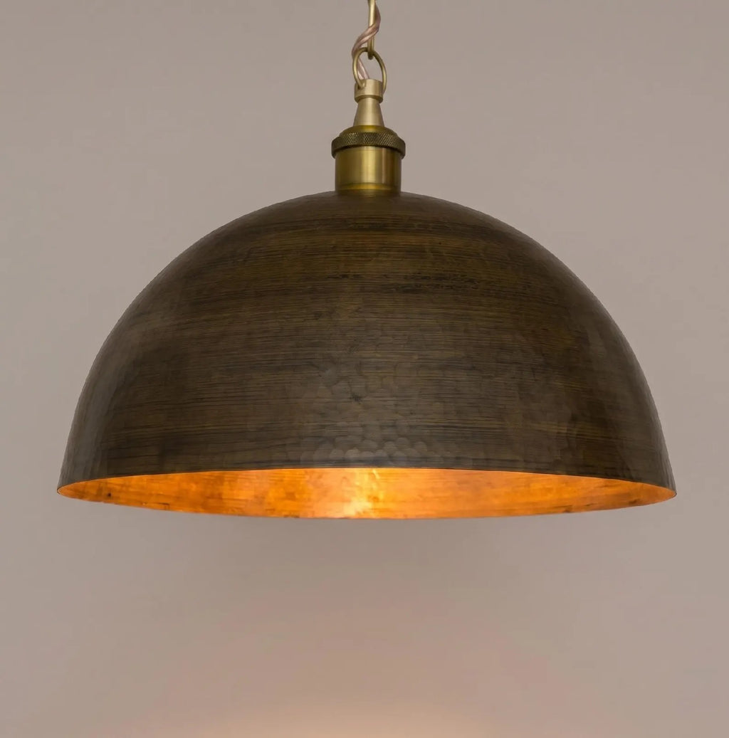 Brass Dome Pendant Light, Soft Hammered Antique Bronze Kitchen Island Lighting