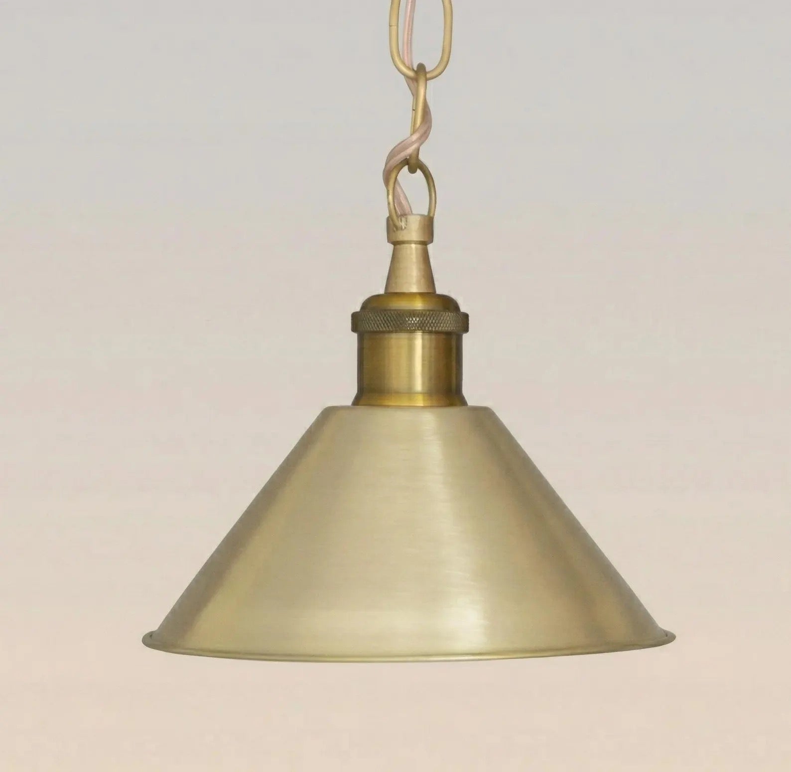 Brushed Brass Cone Pendant Light, Minimalist Hanging Lamp, Vintage Ceiling Light for Kitchen Island