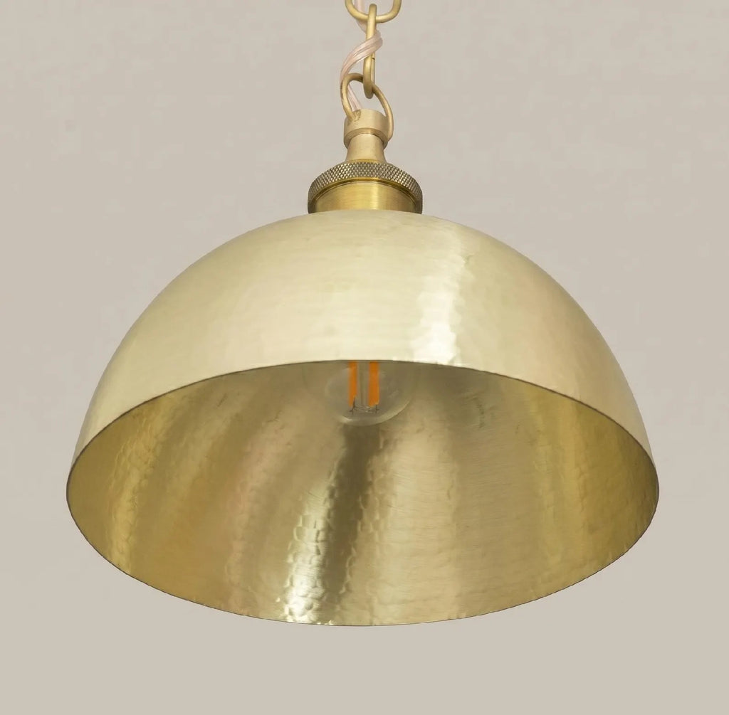 Brass Dome Pendant Light, Soft Hammered Finish, Handmade Ceiling Lamp, Kitchen Island Lighting