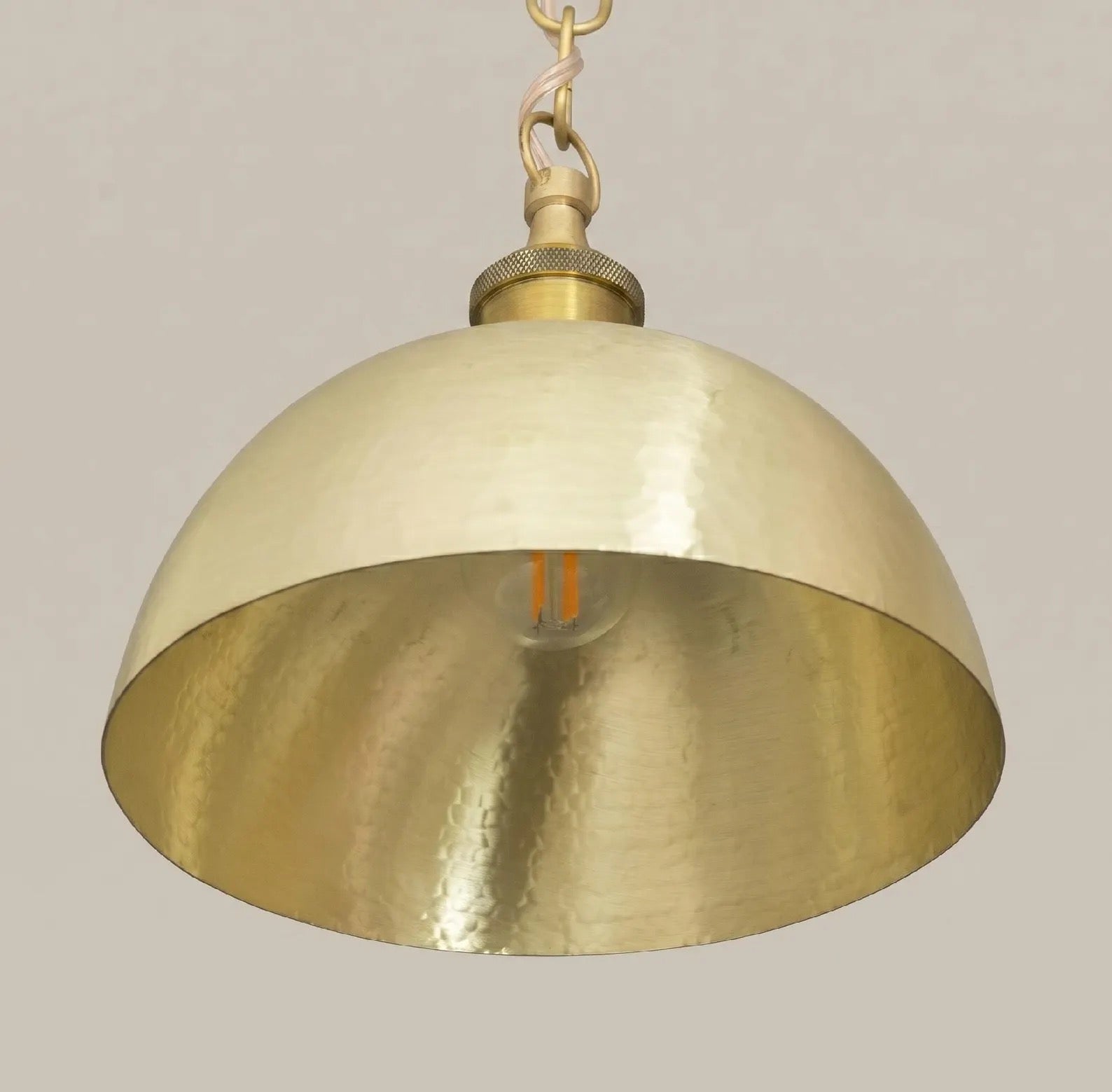 Brass Dome Pendant Light, Soft Hammered Finish, Handmade Ceiling Lamp, Kitchen Island Lighting