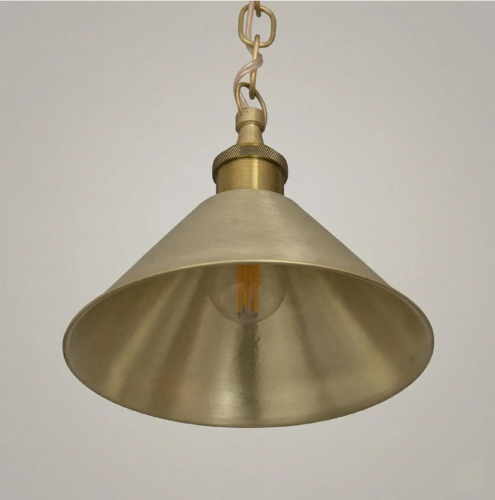 Brushed Brass Cone Pendant Light, Minimalist Hanging Lamp, Vintage Ceiling Light for Kitchen Island